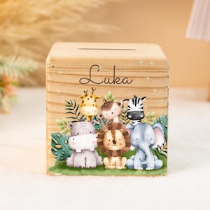 Alcancía de madera para bebé, hucha personalizada con nombre para niños, regalo de bautizo, regalo de baby shower, regalo de Navidad para niños.