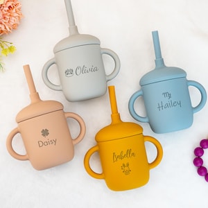 Personalized Sippy Cup with Straw,Silicone Baby Cup,Custom Toddler Training Cup,Baby 1st Birthday Gift,Toddler Cup,Baby Shower Gift