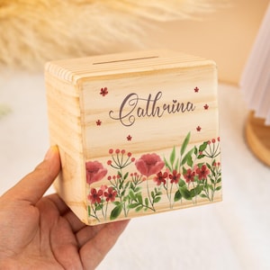 Money Box for Children,Personalized Flower Money Box,Money Box With Name,Wooden Money Box,Piggy Bank,Money Banks,Baby Gifts,Baby Money Box