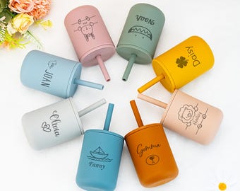 Silicone Cup Personalized,Custom Silicone Cup with Straw,Silicone Sippy Cup,Engraved Sippy Cup,Toddler Training Cup,Baby Tumbler Gifts
