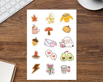 Stickerpakket herfst: herfstbladeren, pompoen, gezellige plannerstickers, kiss-cut stickervel