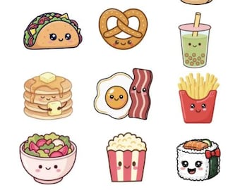 Stickervel Kawaii eten: planner, plakboekstickers (glanzende afwerking)