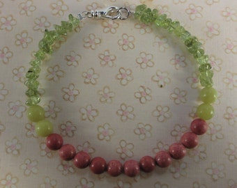 Coral and peridot gemstone bracelet