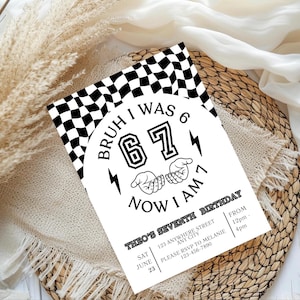 Invito per il compleanno di Six Seven / Invito con meme in bianco e nero 6 7 / Settimo compleanno per ragazzi / Modello Canva modificabile / Download digitale