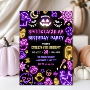 Bearbeitbare Neon-Halloween-Party einladen Leuchten Geburtstagseinladung Halloween-Einladung Halloween-gruselige Party einladen