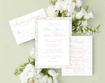 Sage Green Wedding Invitation Templates, Classic Wedding Invitations Instant Download, Regency Style Wedding Invite Printable