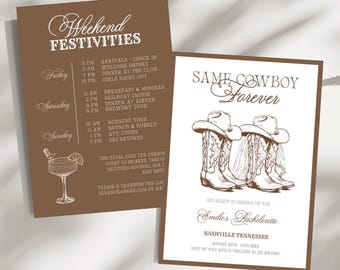 Last Rodeo Bachelorette Invitation & Itinerary Bundle, Western Bachelorette Weekend, Wild Wild Wife, Editable Canva Template, Downloadable