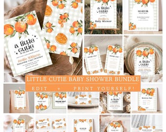 Little Cutie Baby Shower Invitation Bundle, Orange Baby Shower Invitation, Citrus Baby Shower, Editable Template, Printable Baby Shower Game