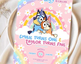 Bluey birthday invitation Bingo birthday invitation editable bluey and bingo birthday invitation bluey birthday party invite, Canva Editable