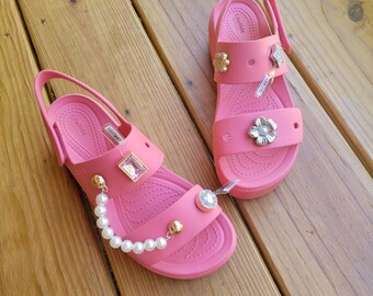 Pink Croc Brooklyn 4u Sandals With Flower on Side - Etsy