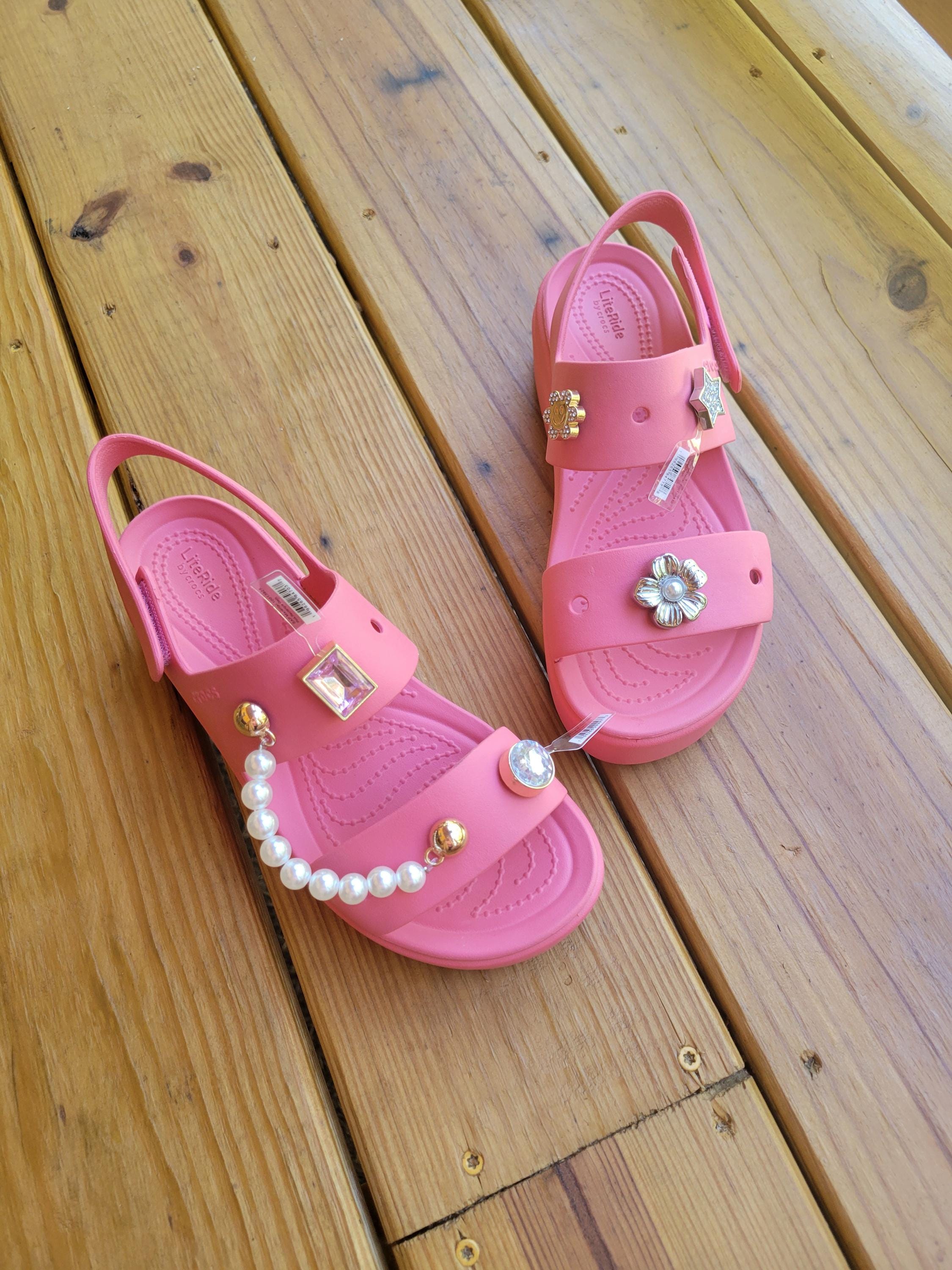 Pink Croc Brooklyn 4u Sandals With Flower on Side - Etsy