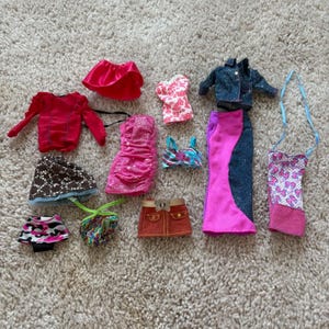 Vintage Barbie Clothes Lot of 12:  Dresses, Skirts, Tops, Jacket, Bathing Suit