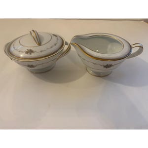 Noritake Fine China Joanne Sugar Bowl, Lid  & Creamer Set 6466 Japan