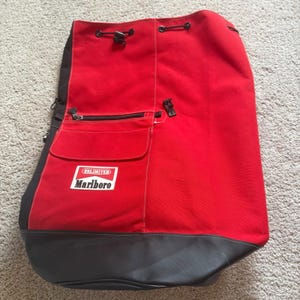Vintage Marlboro Unlimited Red Black Large Duffle Bag Hiking Backpack