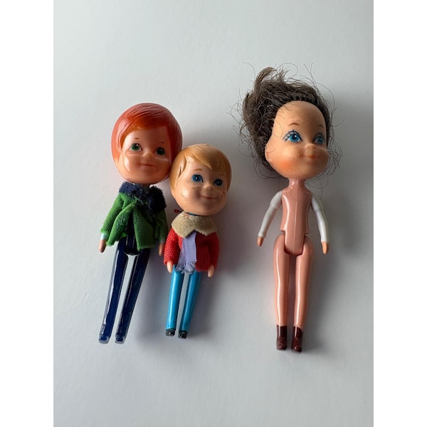 Vintage 1980 MI Taiwan Miniature Doll Lot 3pc Bendable Mattel The Little Dolls
