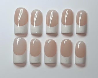 Handmade Square French Tip Press On Nails