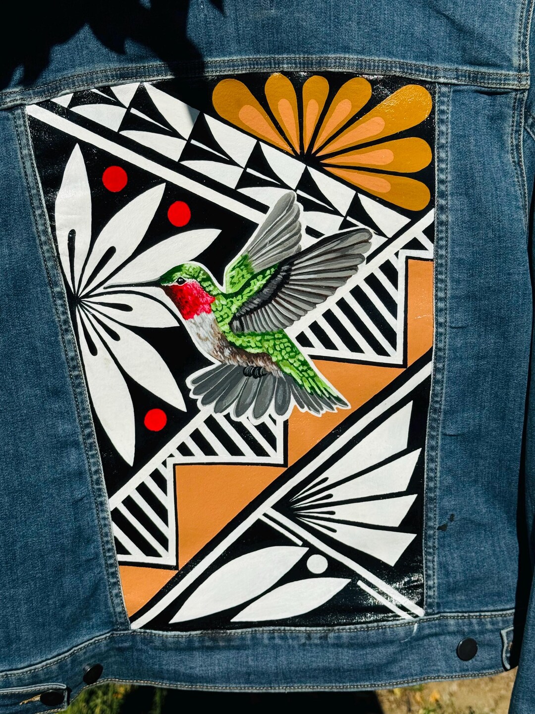 Acoma Pot & Hummingbird Design, Hand Painted Jean Jacket - Etsy