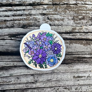Floral Stickers - Purple - Assorted Flowers - Vinyl Sticker - Die Cut - Waterproof