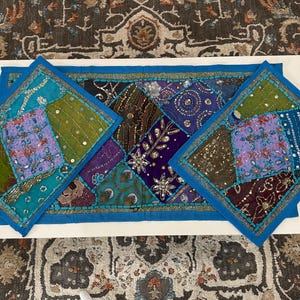Three Piece Termeh Table Runner - Blue