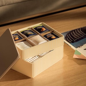 Teebox Set mit 6 Fächern - Aufbewahrung für stehende und liegende Teebeutel