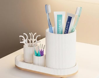 Minimalist Toothbrush Holder | Modern Bathroom Counter Organizer, PLA Dental Storage (2 or 3 Cup)