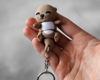 Magnetische Baby Otter Sleutelhanger Flexi Fidget Speelgoed Schattige Hand-in-Hand Otter Vriend 3D Geprint Dier Cadeau voor Hem Haar LeHa