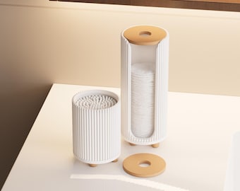 Ribbed Cotton Pad and Q-Tip Holder Set | Minimalist Bathroom Organizer, 3D Printed PLA