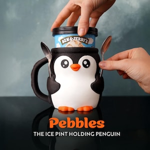 Pinguïn IJsbekhouder met Handvat Herbruikbare Cozy met Lepelgleuf en Verborgen Snacklade Schattige 3D Geprinte Bekerhoes