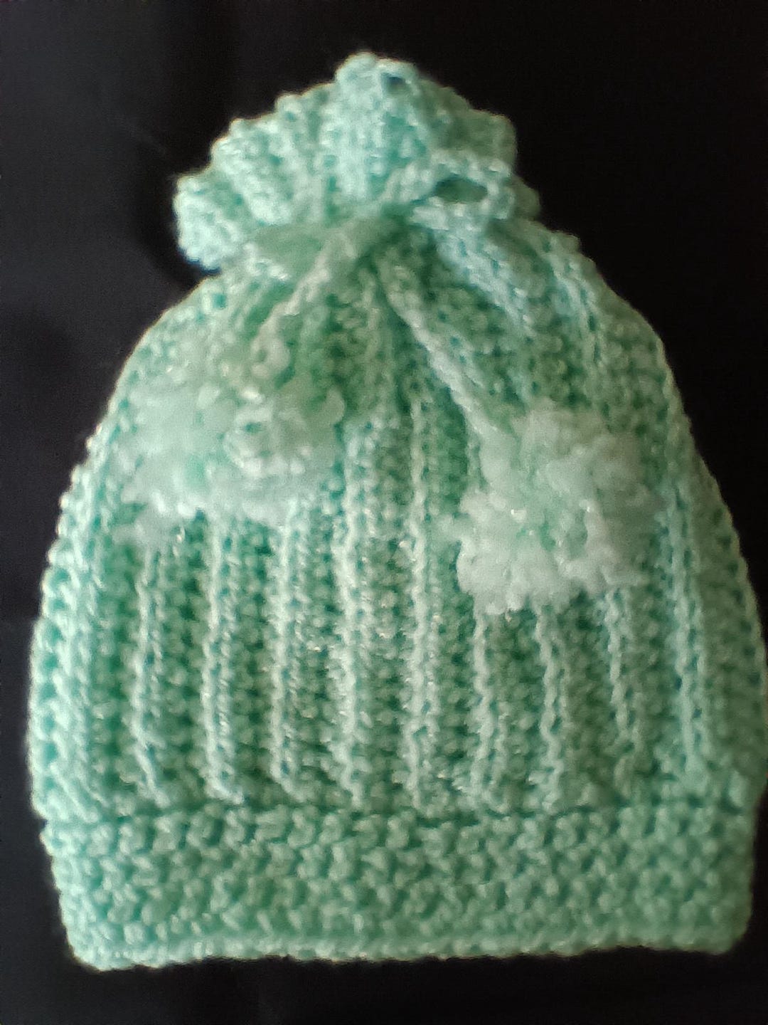 Soft Crochet Baby Hat With Pom Poms, Handmade Baby Beanie for Newborns