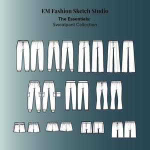 The Essentials: Sweatpant and Short Collection | Vector Files for Fashion Design | Editable Template Flat CAD Sketches for Techpacks