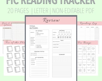 Afdrukbaar fanfic-leesdagboek: trackerbundel van 20 pagina's (digitale download)