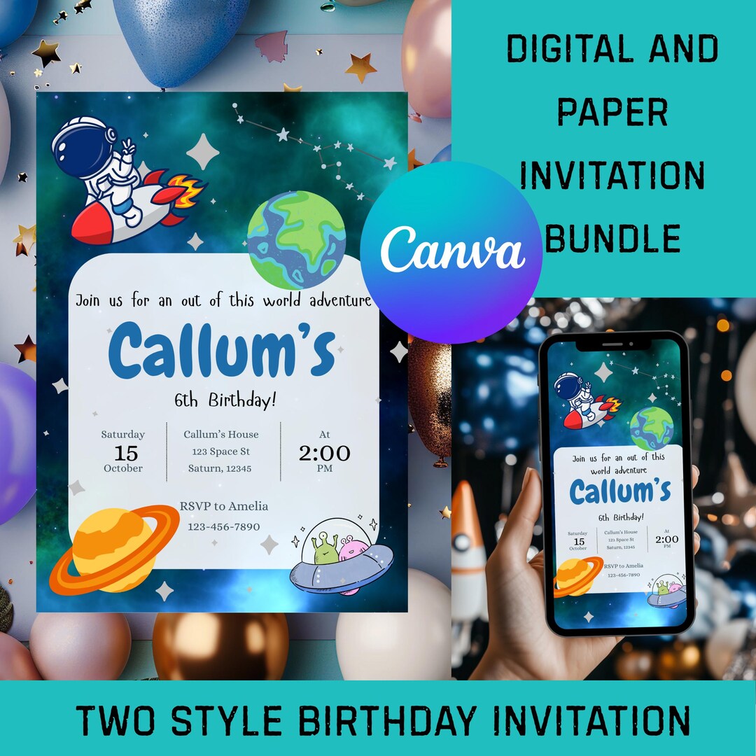 Editable Kids Outerspace Birthday Invitation | Printable 5x7 & Digital ...