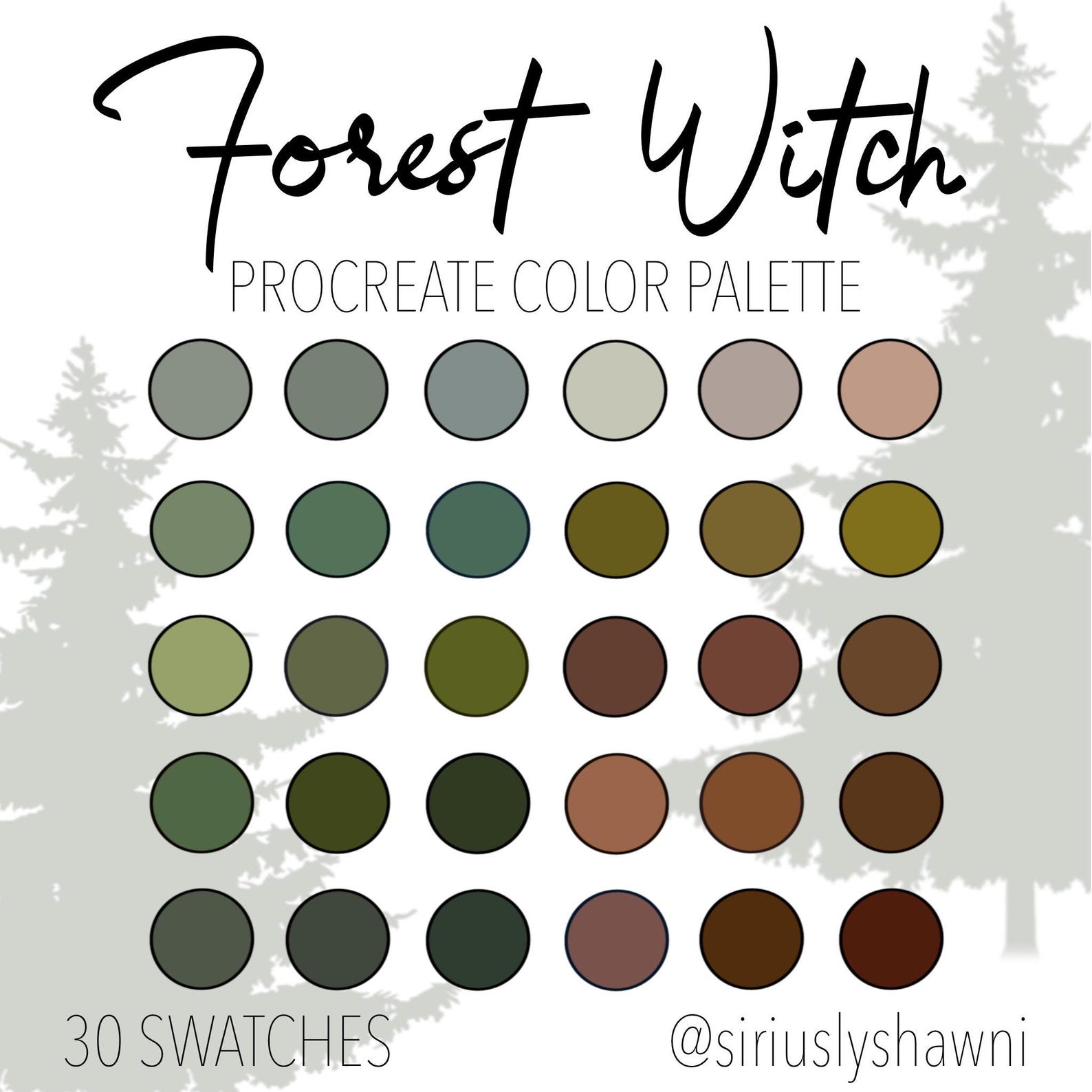 Forest Witch Procreate Color Palette 30 Color Swatches Instant