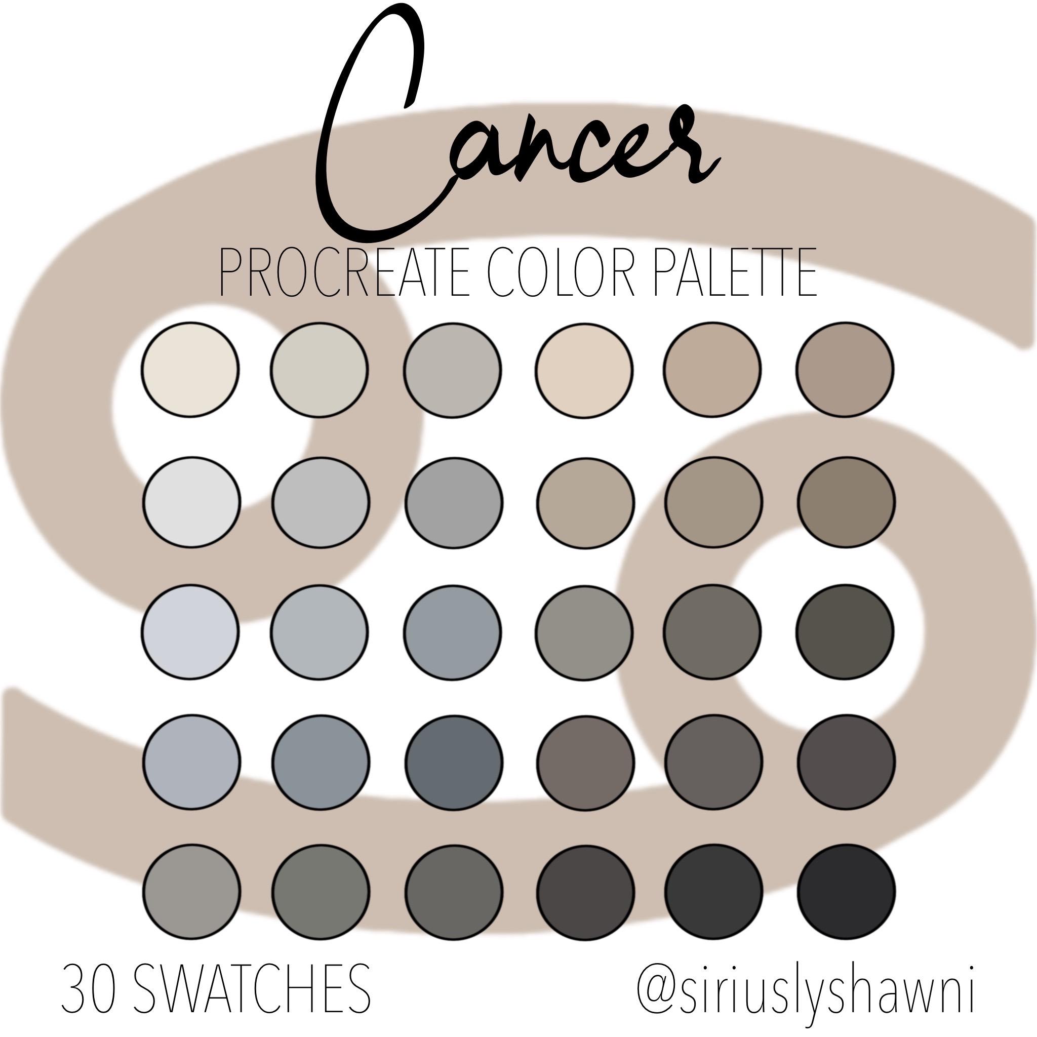 Paleta de colores Procreate Cáncer – 30 muestras seleccionadas a mano para ilustración en iPad | Descarga digital instantánea