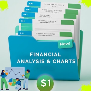 Excel Financial Analysis Templates: Gantt, Pareto, Waterfall Charts (Digital Download)