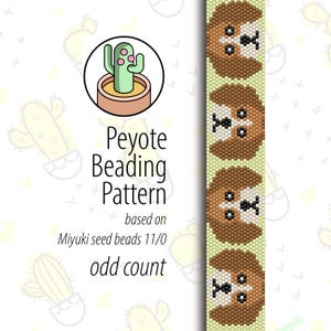 Op de afbeelding: Een peyote-parelpatroon voor een hondenkop, met Miyuki zaadkraaltjes 11/0. Het patroon is voor een oneven aantal kralen.