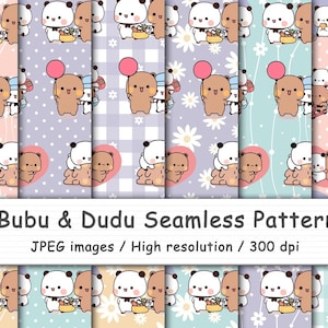 Bubu Dudu Seamless Pattern Set Pastellfarben • Süße Bubu Dudu Tapete • Digitaldruck • Pastellfarben Digitale Papiere • Kawaii Panda Bär