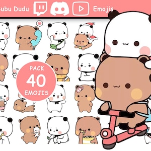 Puede incluir: Un conjunto de 40 emojis de dibujos animados lindos con una variedad de personajes, incluidos pandas, osos y otros animales. Los emojis están en una variedad de poses y expresiones, y son perfectos para agregar un toque de diversión a cualquier mensaje.