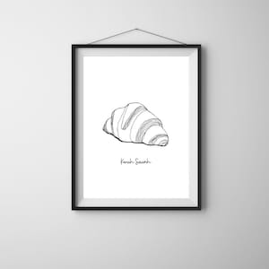 Croissant pronunciation printable wall art, minimalist Kitchen Décor, French wall art home decorating, neutral kitchen breakfast poster line