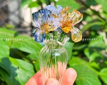 Mini glazen irisbloem, handgemaakte glazen iris, lampworkbloem, verjaardagscadeaus