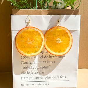 Real Orange Fruit Earrings, Food Jewelry Resin Earrings, Birthday Gift, Pressed Orange Dried Fruit Dangle Drop Earrings, Cute Earrings