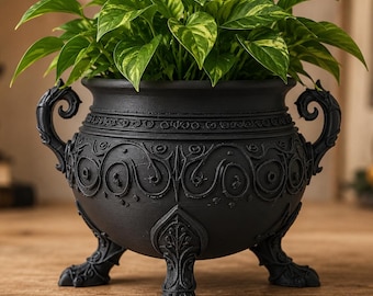 Gothic Cauldron Planter | Witch Fae Decor Plant Pot | Fantasy Herb Planter | Halloween Gift | Cottagecore Home Decor