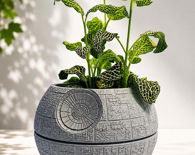 Death Star Plant Pot with Hidden Drip Tray | Star Wars Inspired Planter | Sci Fi Home Decor | Geek Gift