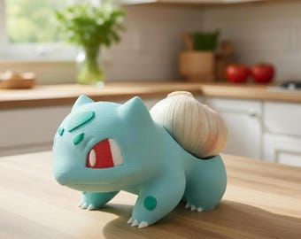 Pojemnik na czosnek w kształcie cebulki – Pojemnik na czosnek inspirowany Bulbasaurem – Uroczy wystrój kuchni – Pojemnik na czosnek drukowany w 3D – 10 cm