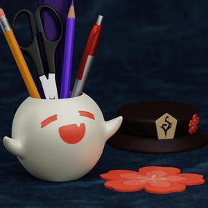 BooTao Kruk-/Pennhållare Skrivbordsstädning – Genshin Impact-inspirerad | Avtagbar hatt | Anpassningsbara uttryck | Perfekt present till fans