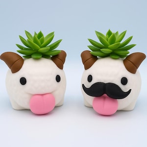 Cache-pot Poro - Jardinière de fleurs succulentes inspirée des arcanes et de League of Legends, rangement de bureau porte-stylo imprimé en 3D - avec/sans moustache