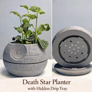 Fioriera Death Star con vaschetta raccogligocce nascosta – Vaso per piante ispirato a Star Wars – Arredamento per la casa geek – Regalo per fan e amanti delle piante