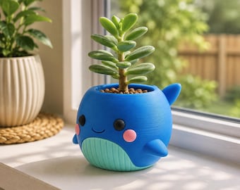 Chibi Whale Planter | 3D Printed Succulent Pot | Kawaii Desk Decor | Ocean Lover Gift