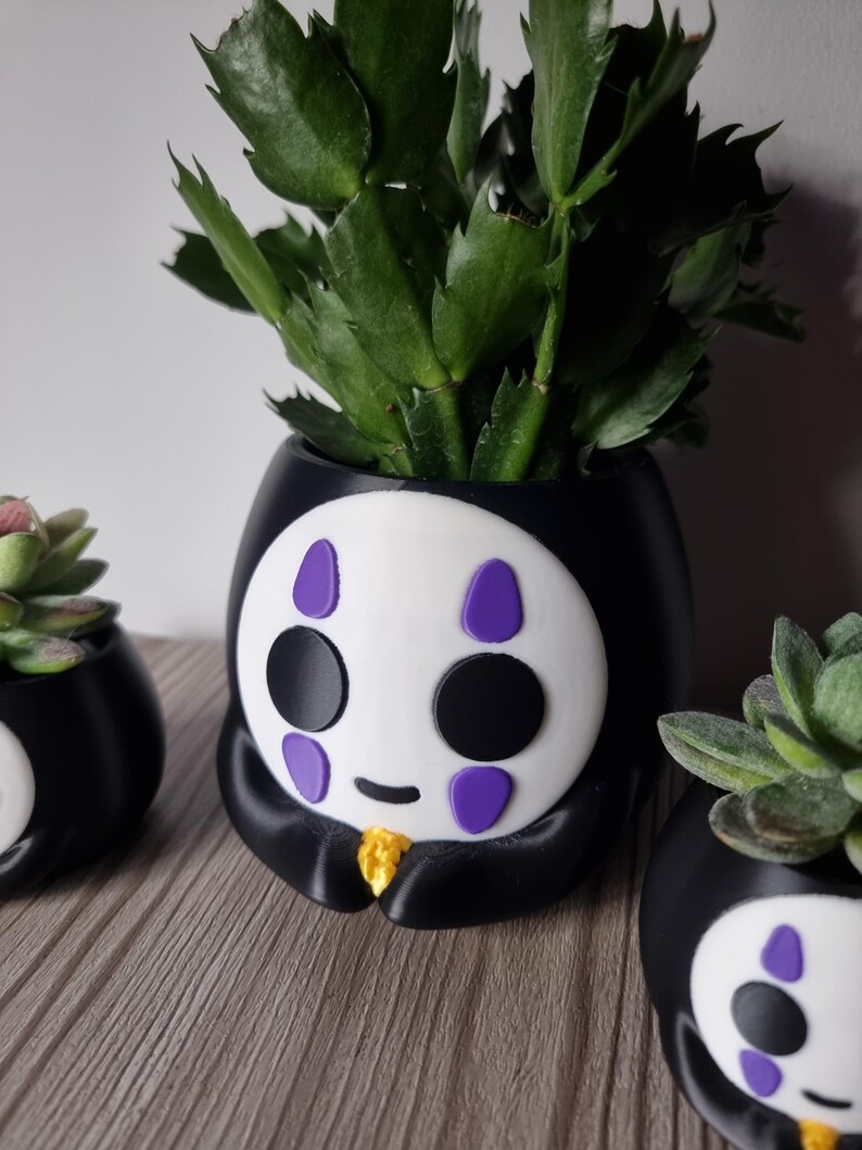 Spirit Mask Planter | Cute Anime Inspired Plant Pot | 3D Printed Succulent Planter | Desk Decor | Pen Holder | Gift for Plant Lovers image 3