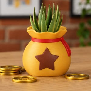 Vaso de plantas e porta-canetas em formato de bolsa de sino | Vaso para plantas inspirado em Animal Crossing | Vaso para suculentas | Organizador de mesa gamer | Impresso em 3D
